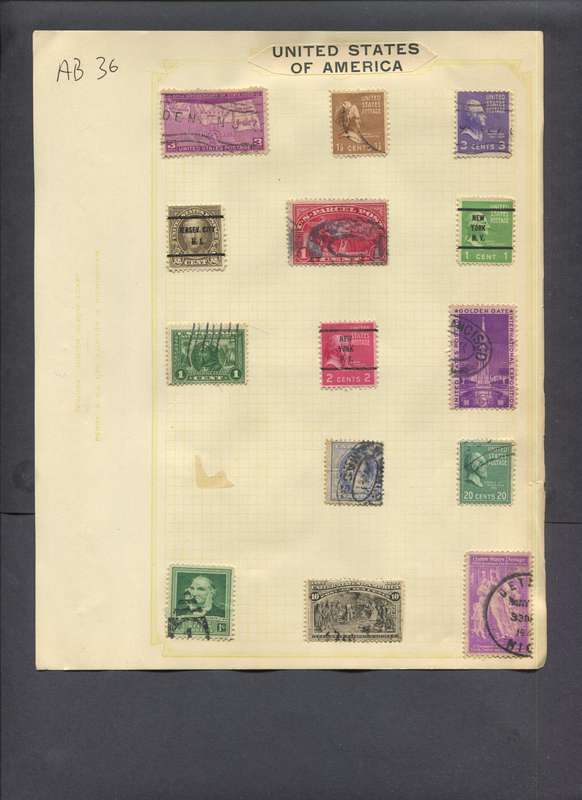 USA - 14 Stamps Mounted On Old Album Page