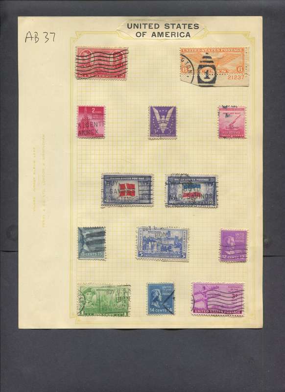 USA - 13 Stamps Mounted On Old Album Page