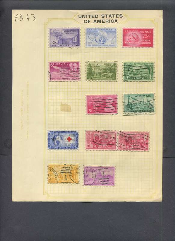 USA - 13 Stamps Mounted On Old Album Page