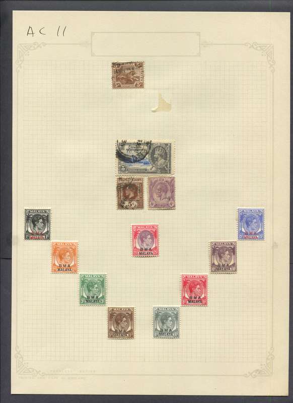 Straits Settlements - 13 Stamps Mounted On Old Album Page