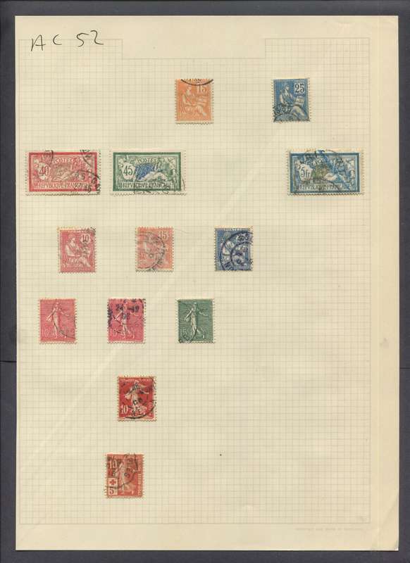 France - 13 Stamps Mounted On Old Album Page