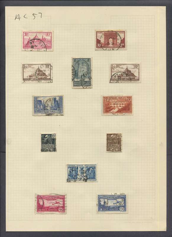 France - 12 Stamps Mounted On Old Album Page