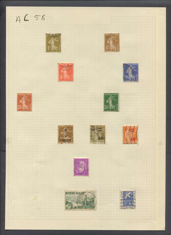 France - 12 Stamps Mounted On Old Album Page
