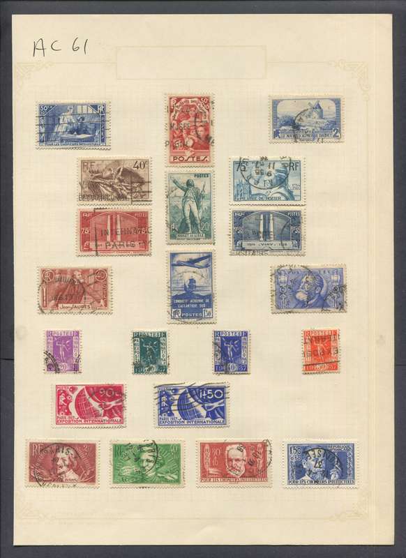 France - 21 Stamps Mounted On Old Album Page