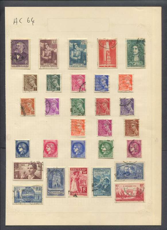 France - 31 Stamps Mounted On Old Album Page