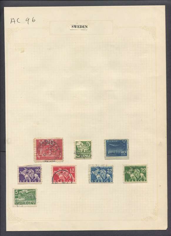 Sweden - 8 Stamps Mounted On Old Album Page