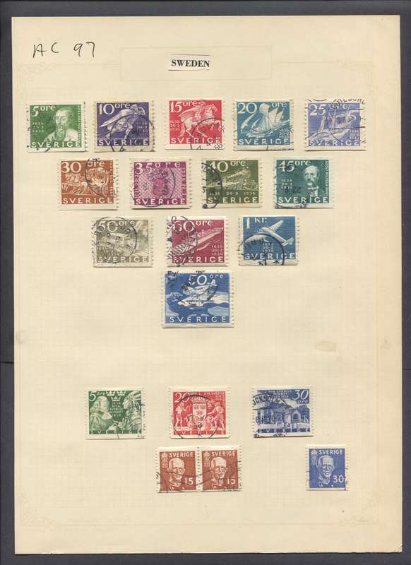 Sweden - 19 Stamps Mounted On Old Album Page