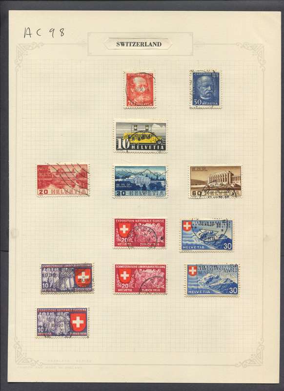 Switzerland - 12 Stamps Mounted On Old Album Page