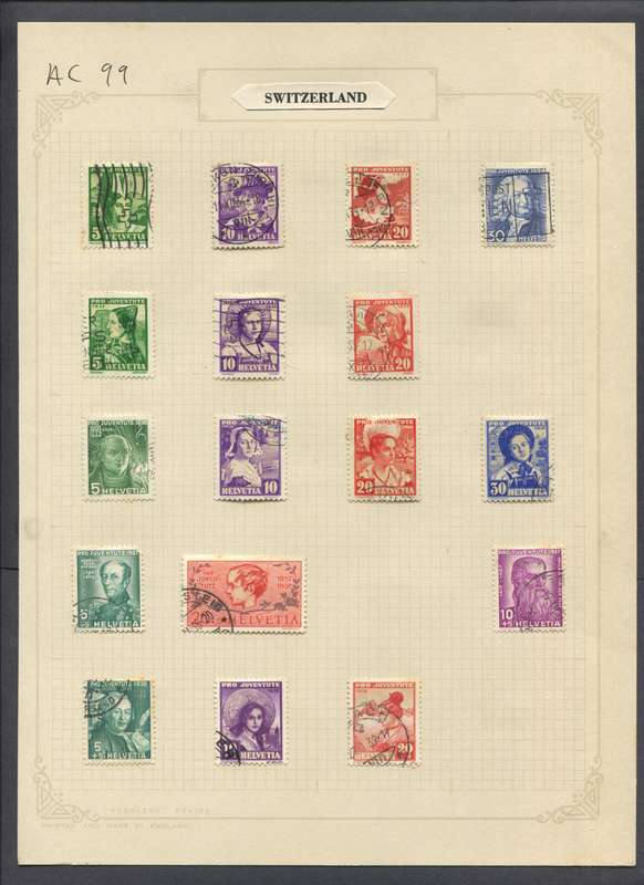 Switzerland - 17 Stamps Mounted On Old Album Page