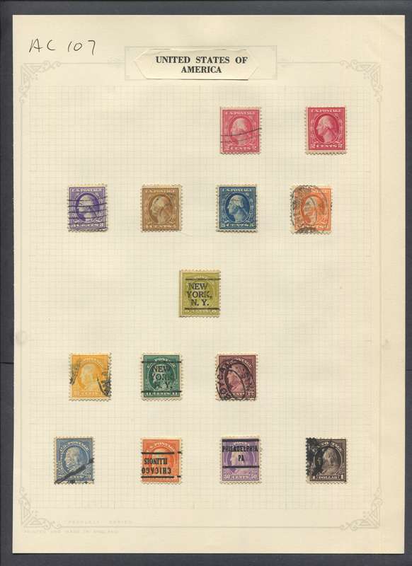 USA - 14 Stamps Mounted On Old Album Page