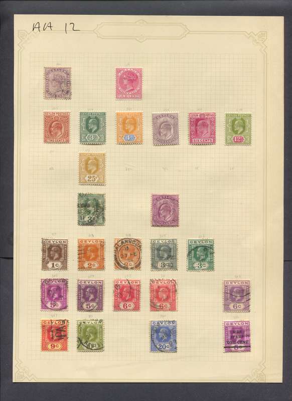 Ceylon - 25 Stamps Mounted(Hinged) on Old Album Page