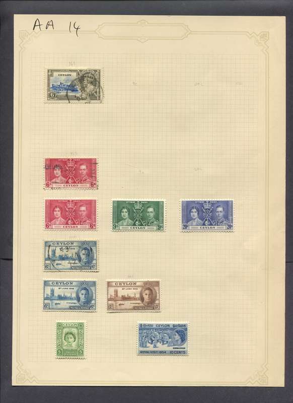 Ceylon - 10 Stamps Mounted(Hinged) on Old Album Page
