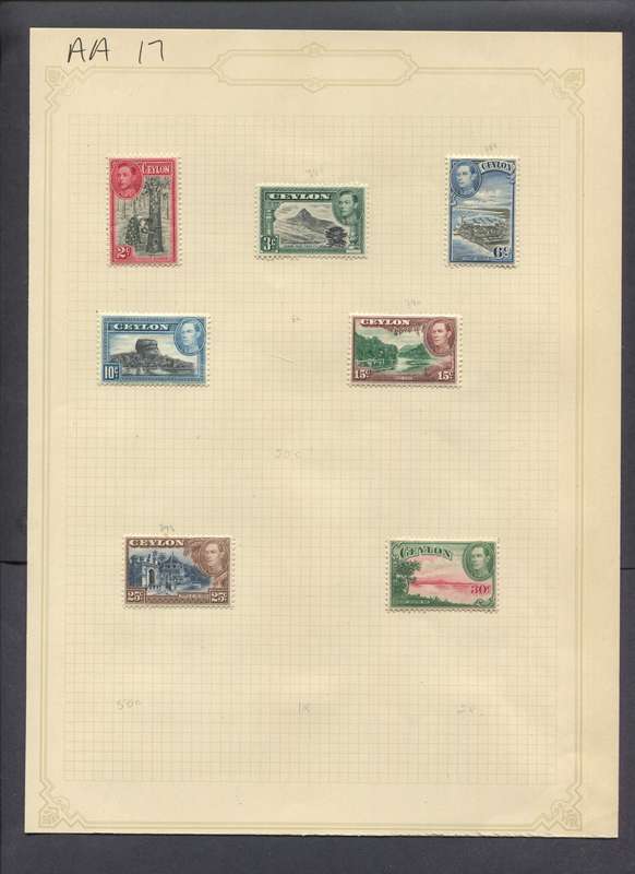 Ceylon - 7 Stamps Mounted(Hinged) on Old Album Page