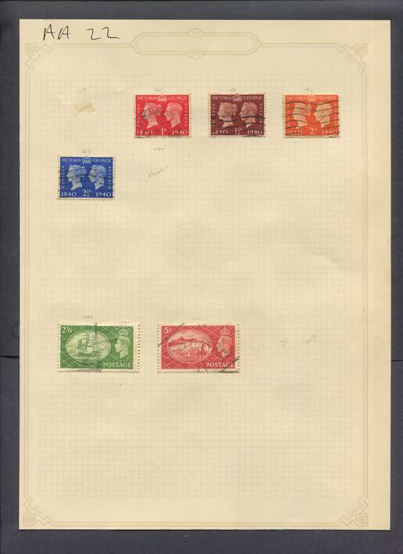 Great Britain - 6 Stamps Mounted(Hinged) on Old Album Page