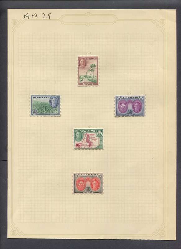 Nyasaland - 5 Stamps Mounted(Hinged) on Old Album Page