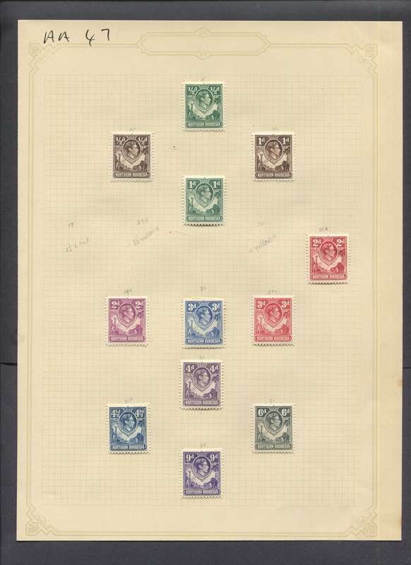 Northern Rhodesia - 12 Stamps Mounted(Hinged) on Old Album Page