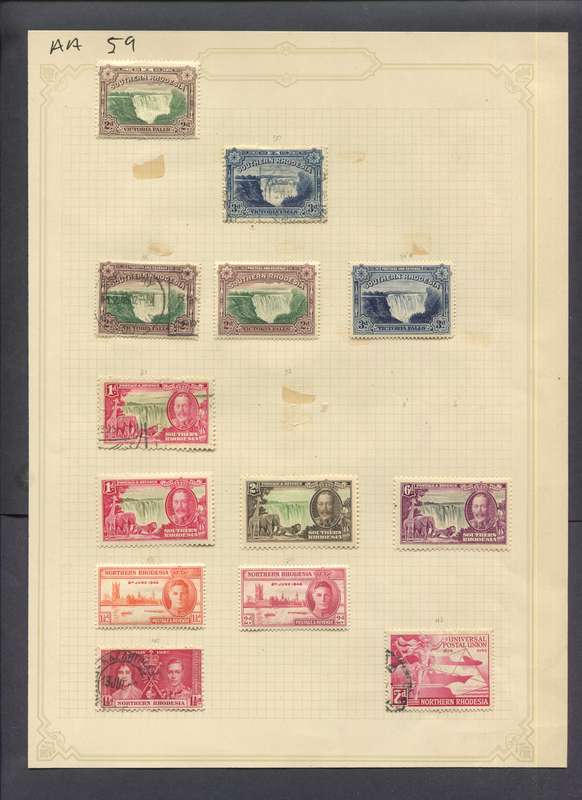Southern Rhodesia - 13 Stamps Mounted(Hinged) on Old Album Page