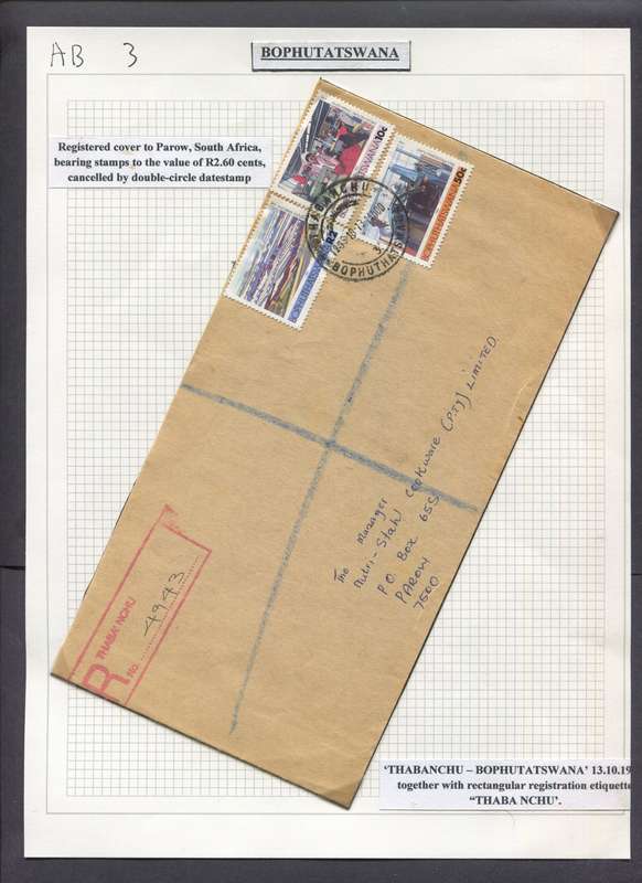 Bophuthatswana - 1 Cover Registered at Thaba Nchu - Mounted in Photo Corners on Album Page