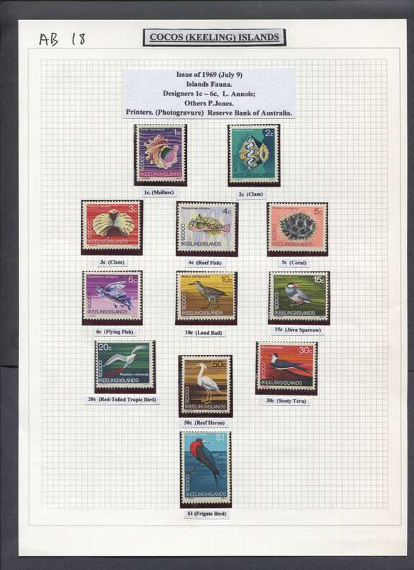 Cocos Islands - 12 Stamps In Hinge-less Mounts on Album Page - 1969 - MNH