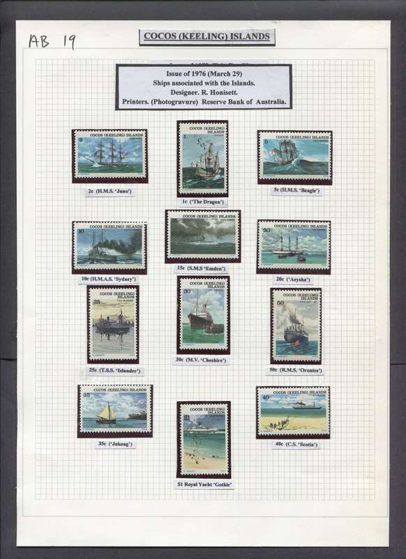 Cocos Islands - 12 Stamps In Hinge-less Mounts on Album Page - 1976 - MNH