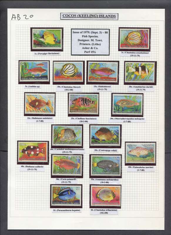 Cocos Islands - 17 Stamps In Hinge-less Mounts on Album Page - 1979/80 - MNH