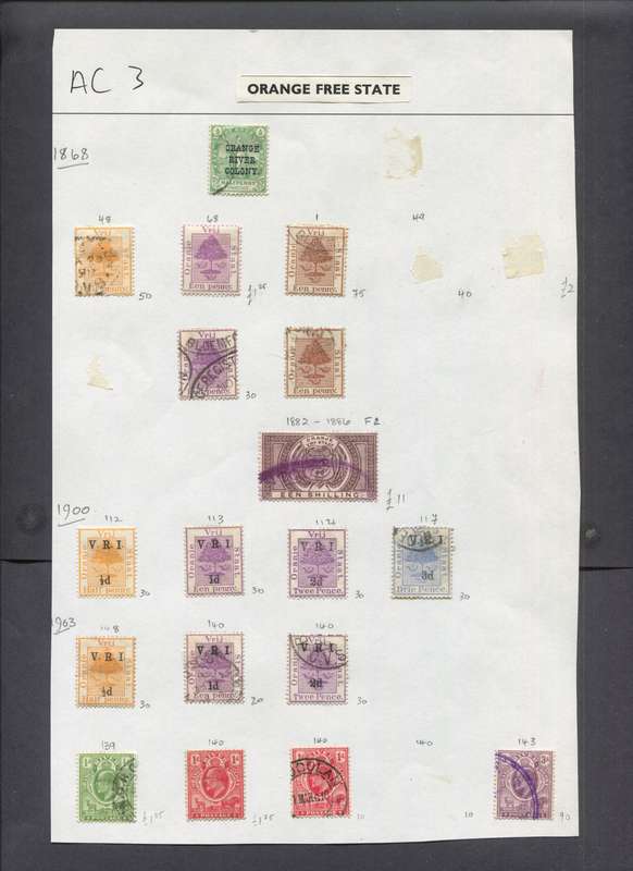Orange Fee State - 18 Stamps Mounted(Hinged) on album Page
