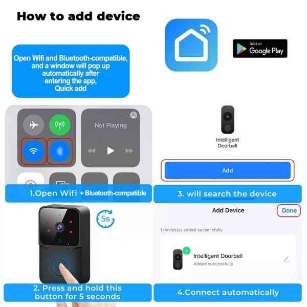 Smart WIFI Doorbell Security Camera with Two Way Communication