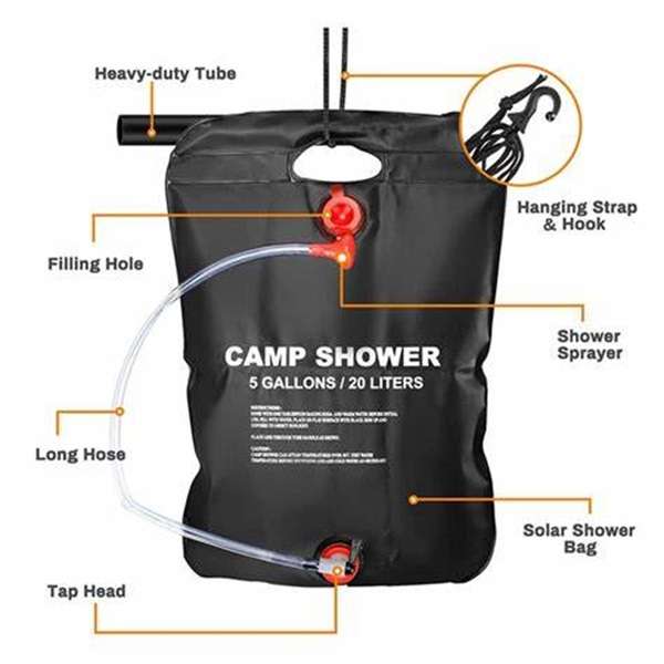 Brilliant 20L Solar Power Self Heating Emergency Indoors or Outdoors Mobile Shower