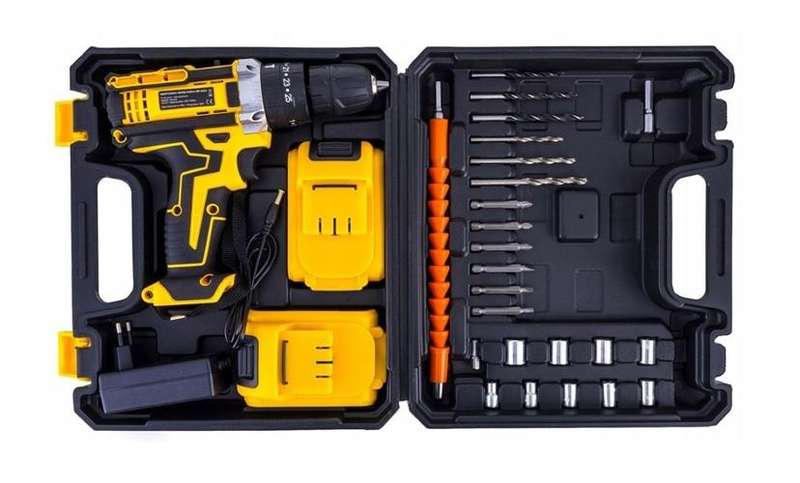 Rechargable Cordless Lithium Battery Powered High Impact Power Drill & Complete Tool Set