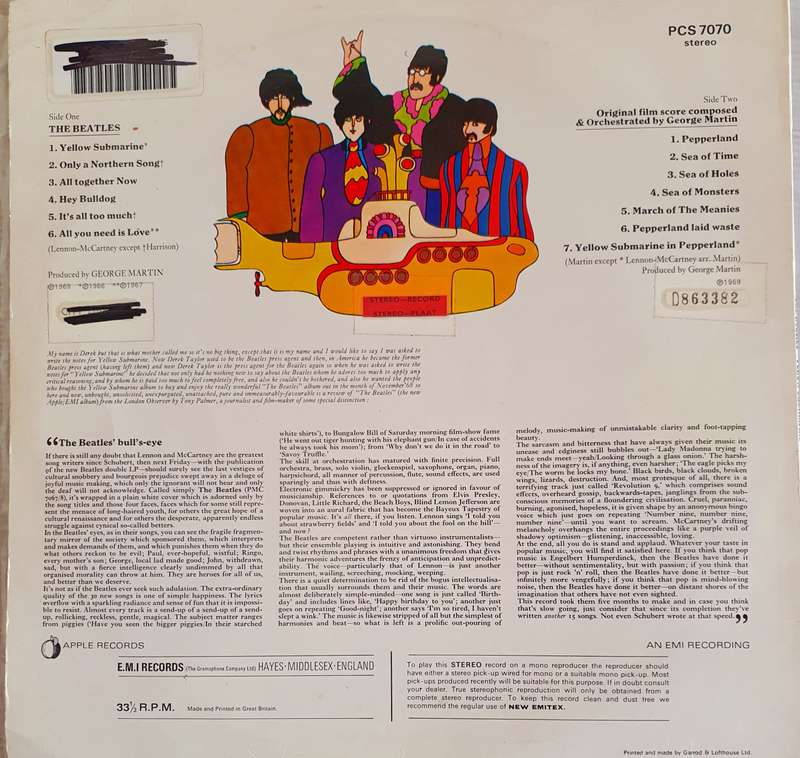 THE BEATLES . YELLOW SUBMARINE. NOTHING IS REAL.  LP.