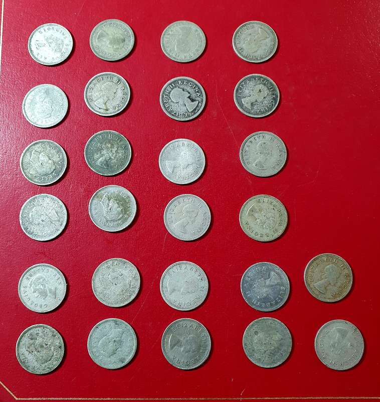 26 X 3 Pence - SOUTH AFRICA COINS. Silver (.500) Total weight: 36 grams. 1951-1958. Quants below.