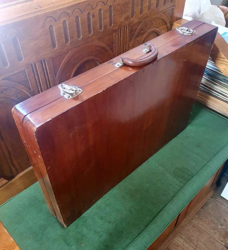 RETRO FOLD OUT CARY CASE CAMPING TABLE AND 2 CHAIRS. SOLID WOOD. ULTRA SCARCE !!