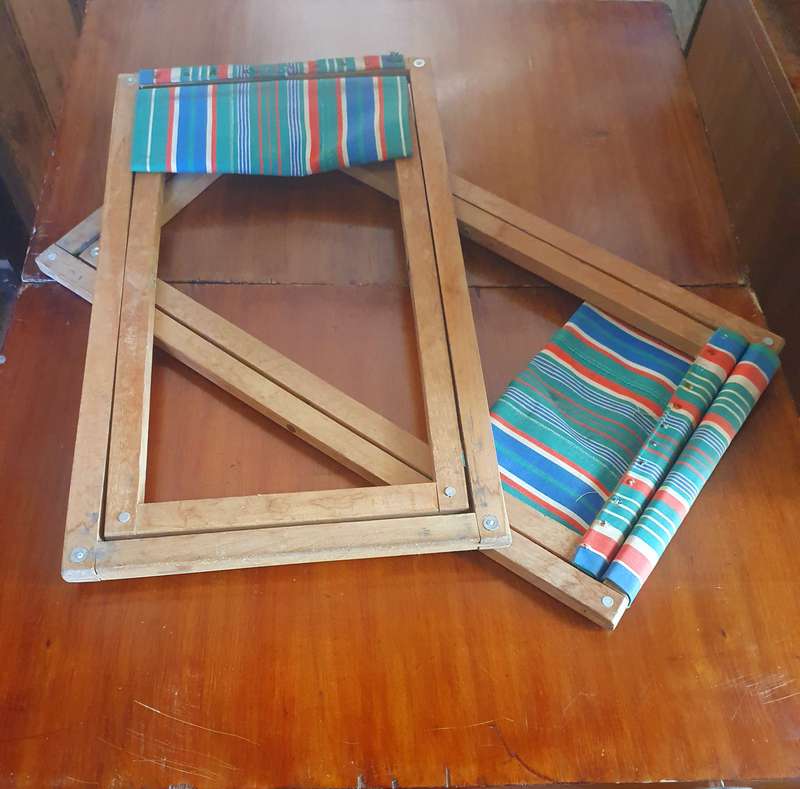 RETRO FOLD OUT CARY CASE CAMPING TABLE AND 2 CHAIRS. SOLID WOOD. ULTRA SCARCE !!