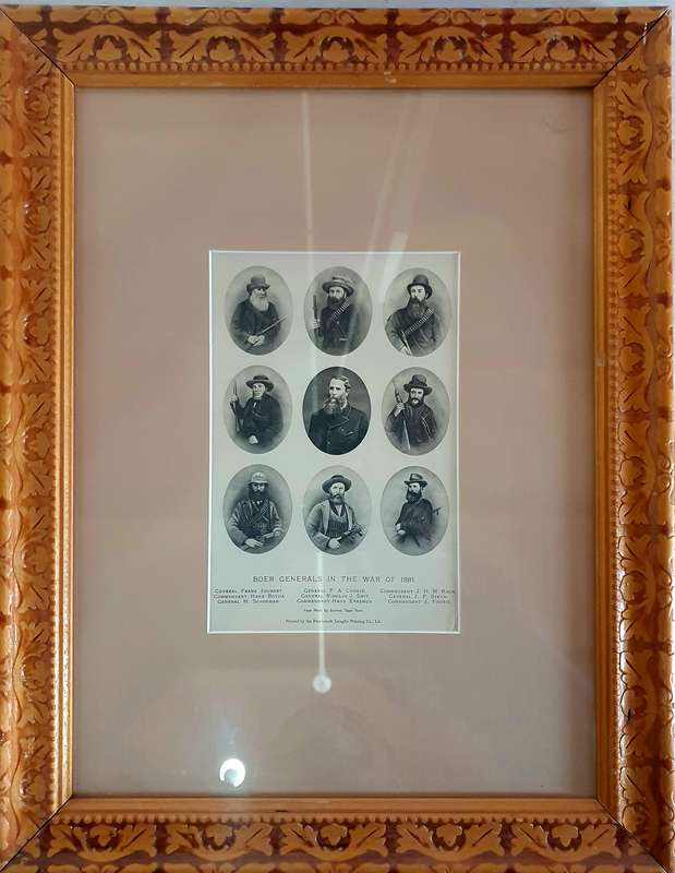 BOER GENERALS. FIRST ANGLO BOER WAR.1881. FRAMED BEHIND GLASS IN CARVED WOOD FRAME. 47CM X36CM