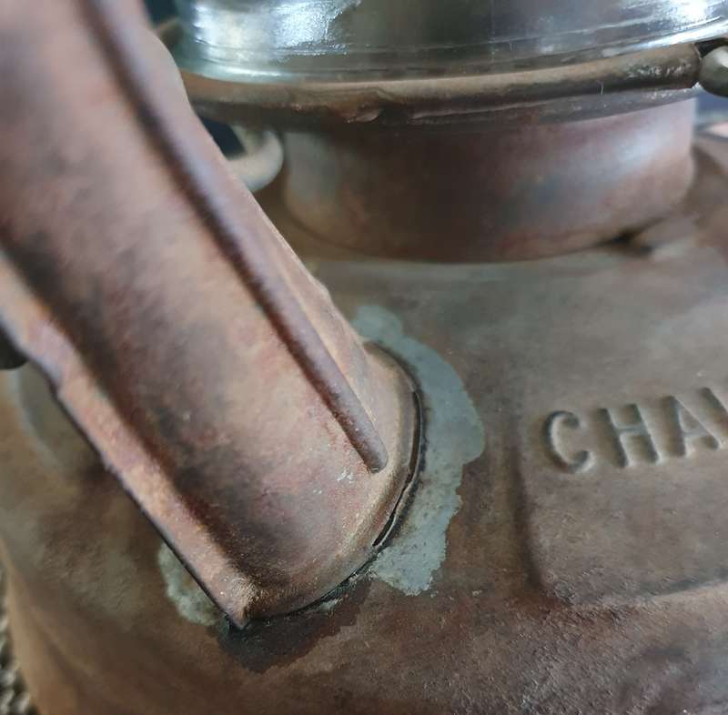 Big 1940's Antique Chalwyn Tempest Storm Lantern Made In England. PLUS xtra new glass !! Working !!