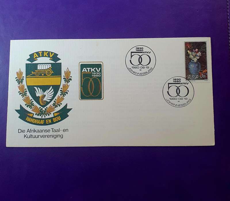 ATKV 50 JAAR HERDENKING. 1980. JOHANNESBURG. EMBOSSED  FDC. WITH INSERT.