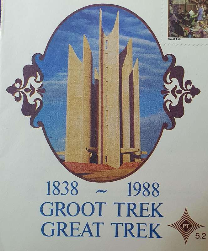 GROOT TREK 150 JAAR HERDENKING. PIETERMARITZBURG 1988 FDC. WITH INSERT.
