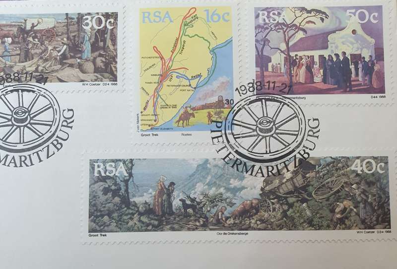 GROOT TREK 150 JAAR HERDENKING. PIETERMARITZBURG 1988 FDC. WITH INSERT.