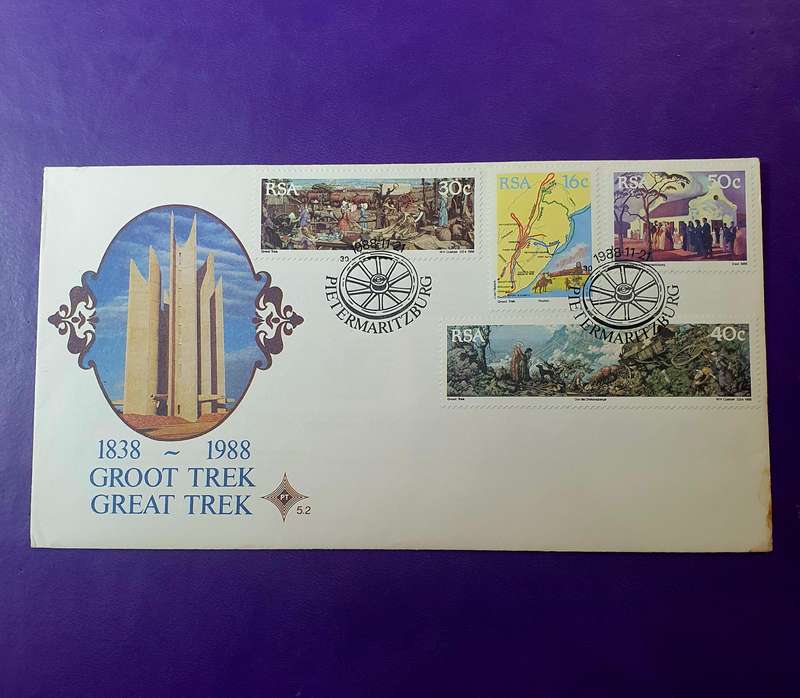 GROOT TREK 150 JAAR HERDENKING. PIETERMARITZBURG 1988 FDC. WITH INSERT.
