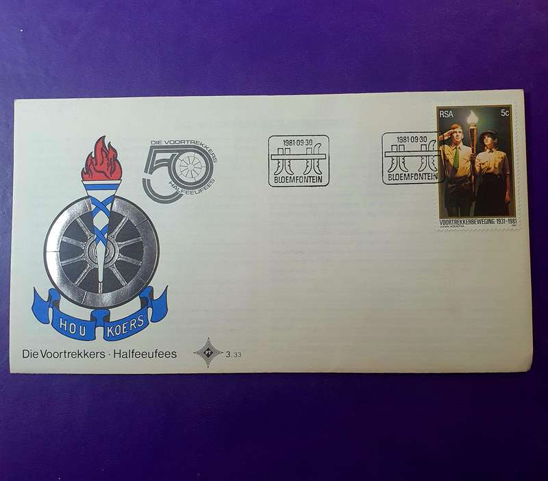DIE VOORTREKKERS 50 JAAR HERDENKING. 1981. BLOEMFONTEIN.FDC. EMBOSSED WITH INSERT.