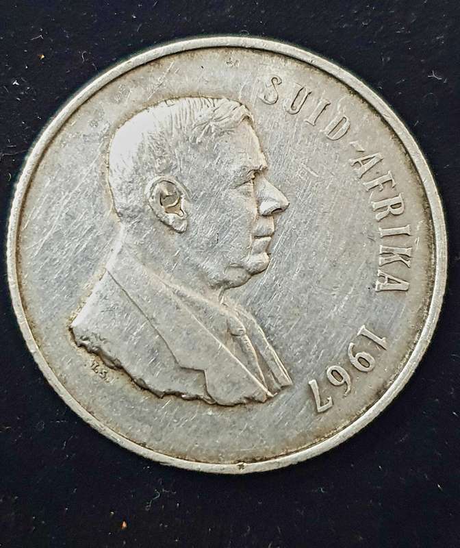 1967  1 Rand Dr. H.F Verwoerd, Afrikaans Legend - SUID AFRIKA . Silver (.800) 15.0 g