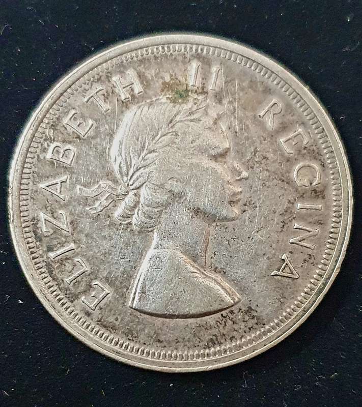 1957  5 Shillings - Elizabeth II 1st portrait, Silver (.500) 28.28 g
