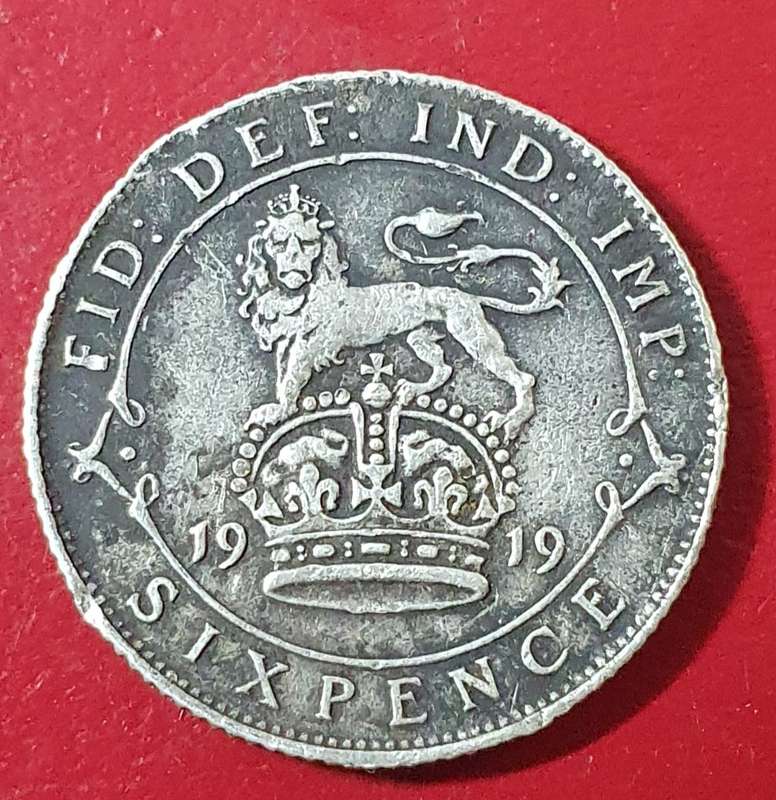 1919 6 Pence - George V 1st coinage. Silver (.925) 2.83 g