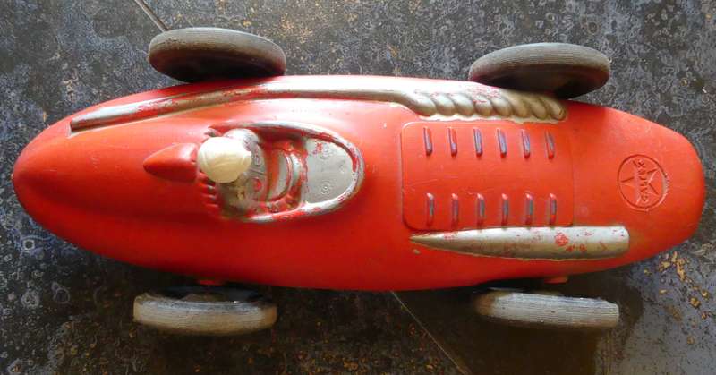 1Vintage RARE: 1960's XL plastic Red Racer Car Toy with Driver (Branded CALTEX) RARE collectable.