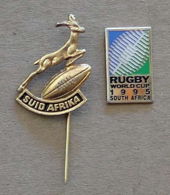 2 x Springbok Blazer pins -- 1 x 1995 World cup & 1 vintage Tour pin
