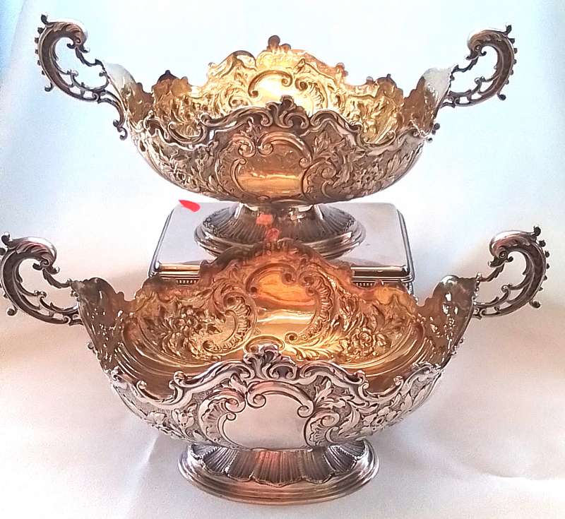 London 1899  -  Pair Decorative Footed Bowls with Handles