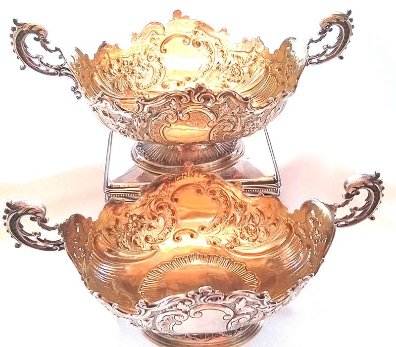 London 1899  -  Pair Decorative Footed Bowls with Handles