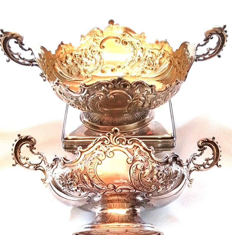 London 1899  -  Pair Decorative Footed Bowls with Handles