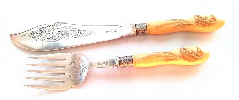 Sheffield  1894  -  Bone Handle  Fish  Servers