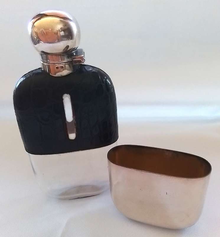 Antique    -   JD & S   -    Glass & Metal     HIP FLASK